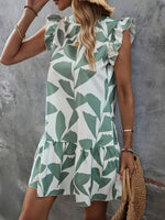 Floral Ruffle Sleeves Round Neck Loose Fit Dress