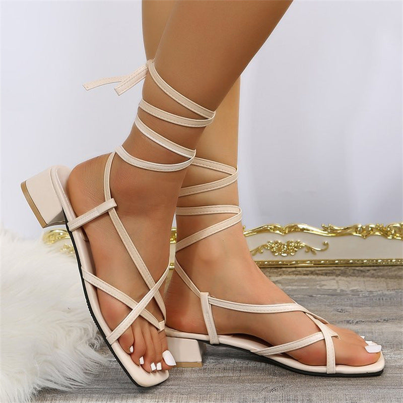 Square open toe strappy square heel Roman sandals