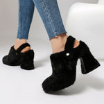 Chunky heeled platform furry shoes