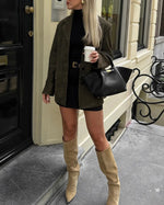 Old Hollywood Glam suede midi jacket