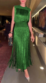 Elegant tassel sleeveless long party dress