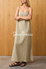Simple khaki fitted silhouette and slit hem camisole dress