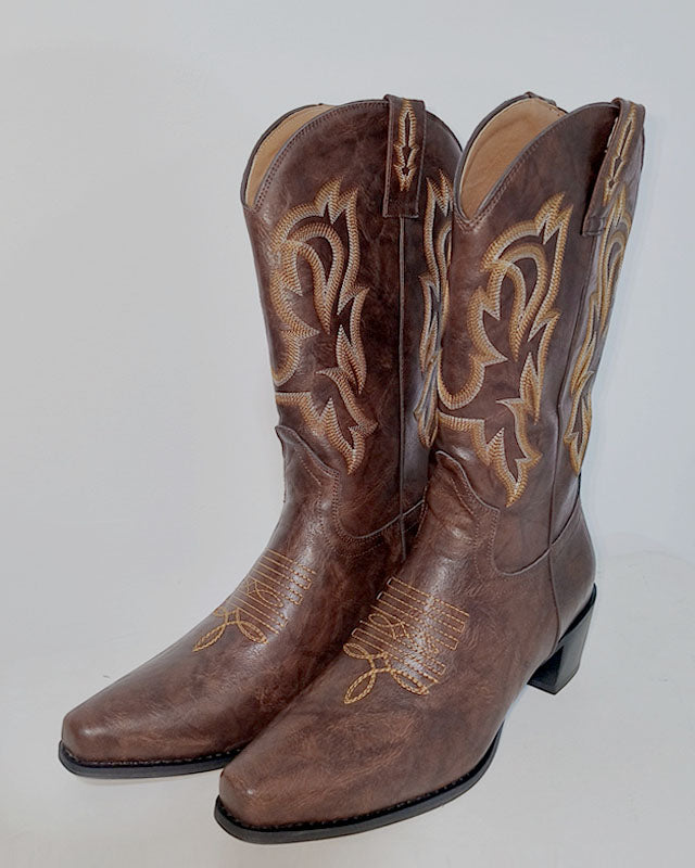 Bottes western à bout pointu et talon moyen brodées