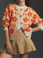 Elegant button long-sleeved floral jacquard knit cardigan jacket
