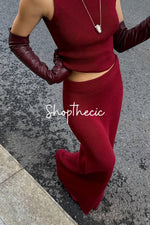 Sleeveless turtleneck knitted vest bodycon maxi skirt set