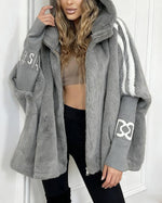 Elastic sleeves Vertical Stripe Printed Plush Hooded Coat