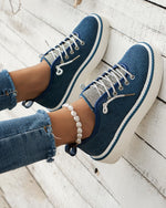 Shimmering Silver Lace-up Tongue Textile Athletic Shoes