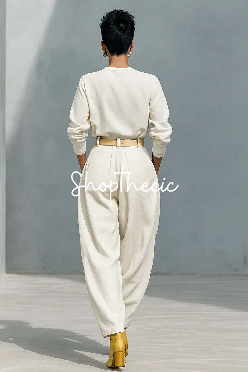 White loose top and harem wide-leg pants two-piece set