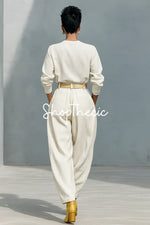 White loose top and harem wide-leg pants two-piece set