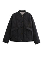 Leopard lining quilted buttons padded jacket