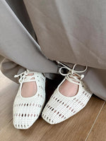 Chaussures Mary Jane vintage tissées à lacets creux et bout carré à talon épais