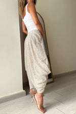 Elastic Waist Loose Fit Sequin Lantern Pants