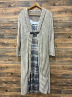Long Knitted Jacket and Plaid Slip Dress Two-Piece Set