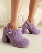 Chunky heeled platform furry shoes