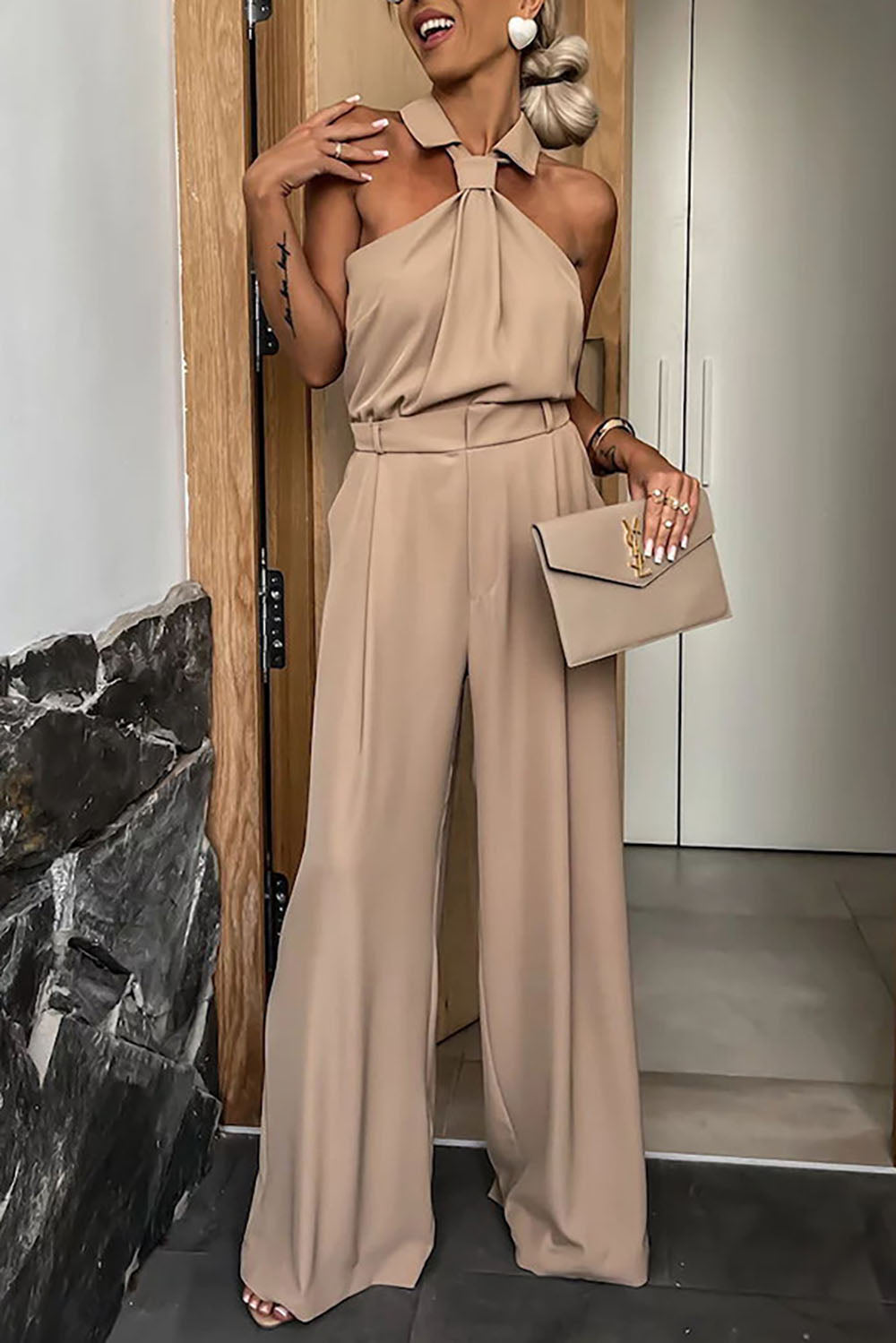 Unique Neckline Design Sleeveless Jumpsuit