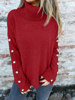 Turtleneck long sleeves button-down sleeves sweater