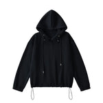 Half High Collar with Button Details Thick Loose Hoodie