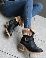 Two-way lace-up thick-heeled warm furry low boots