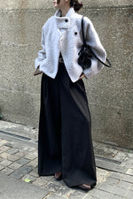 Grayish-white relaxed style stand-up collar short wool coat