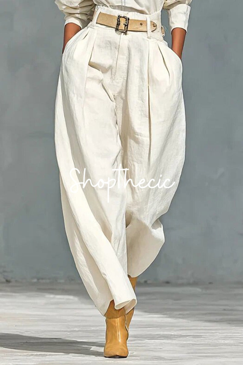 White loose top and harem wide-leg pants two-piece set