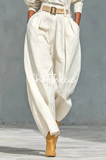 White loose top and harem wide-leg pants two-piece set