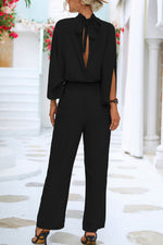 Stand collar three-quarter split sleeve jumpsuit