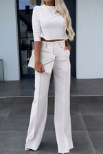 Mid-Sleeve Pullover Wide-Leg Pants Business Casual Outfits Set
