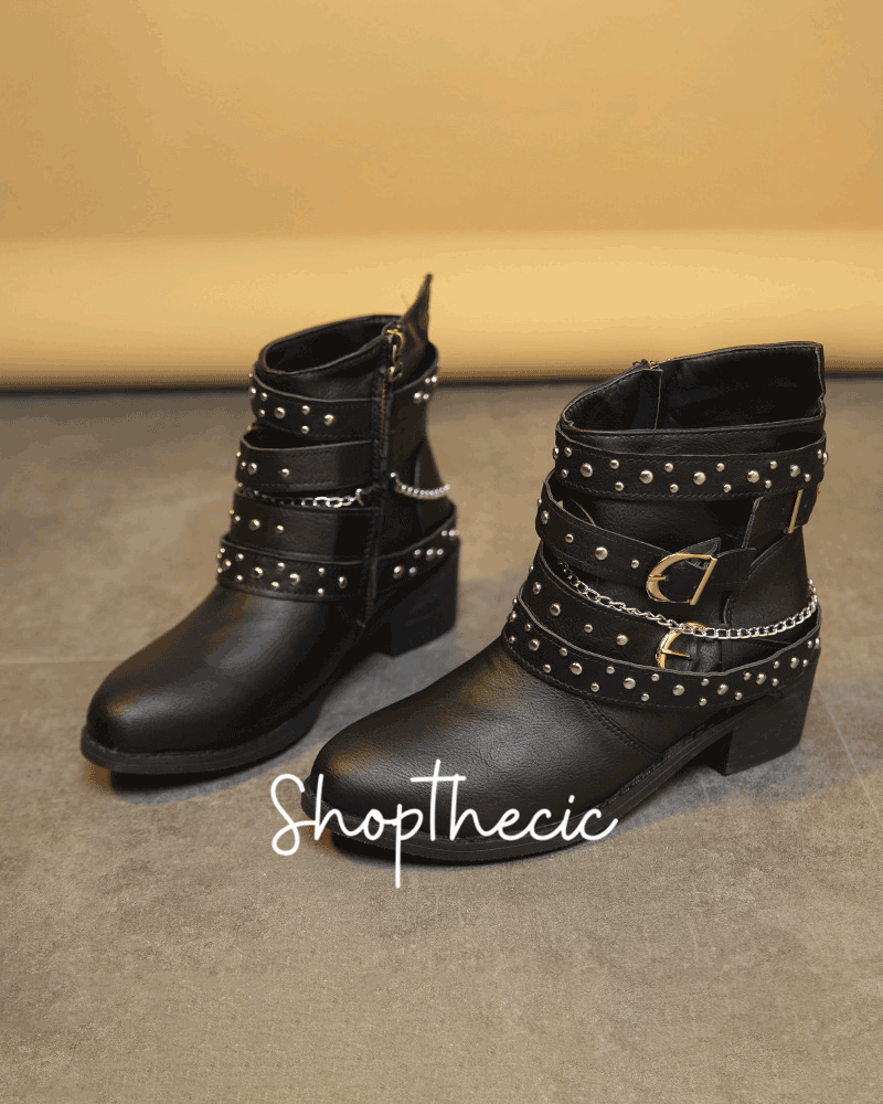 Steam Age Heavy Industry Low Heel Rivet Ankle Boots
