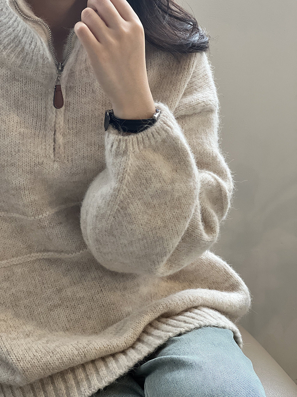 Pull à col roulé doux au toucher et demi-zip