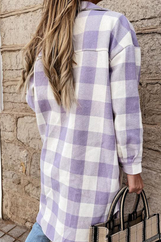 Einreihige karierte Hemdjacke mit langem Revers