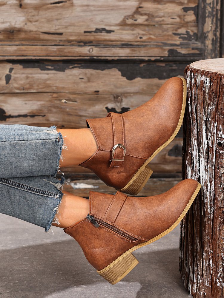 Classic Side Zipper Metal Buckle Chelsea Boots