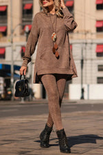 Solid Color Kangaroo Pocket Hooded Sweatshirt and Skinny Sweatpants Two-Piece Set