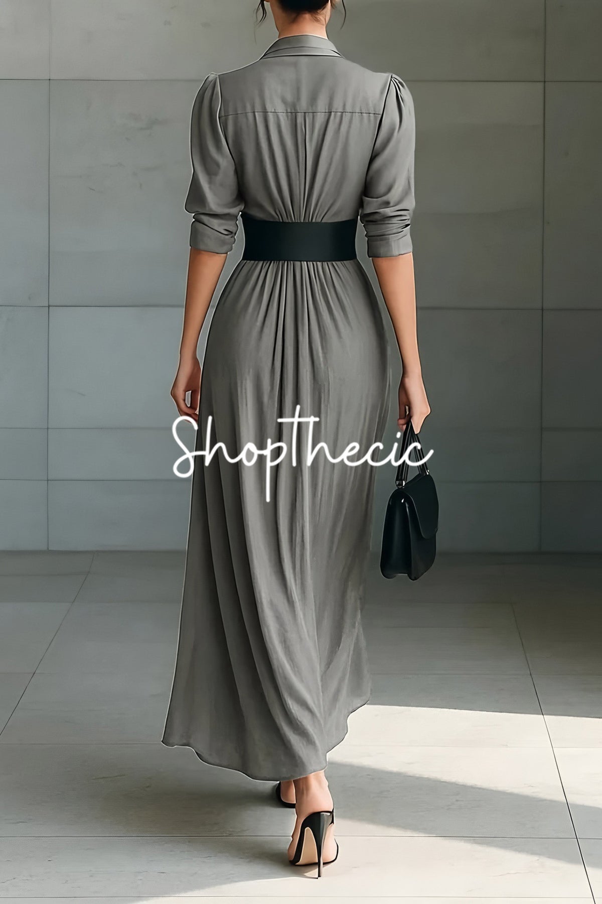 Robe longue chemise boutonnée à col minimaliste