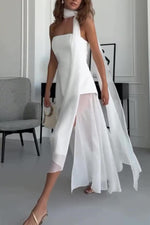 Chic strapless tube semi-sheer hem vacation dress