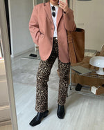 Retro leopard print slim fit pants