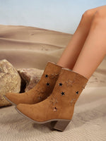 Bottes Martin à talon bloc creux en étoile et bout pointu mi-mollet