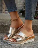 Sandales compensées en corde de chanvre à brides croisées