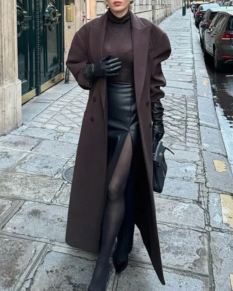 Central Park Avenue Double-breasted long trench coat