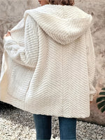 White Wavy Double-Faced Fleece Hooded Cardigan