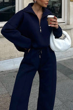 Thrifted Vibes half-open pullover sweatshirt and pants two-piece set