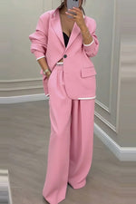 Solid color stylish suit elastic waist wide-leg pants two-piece set