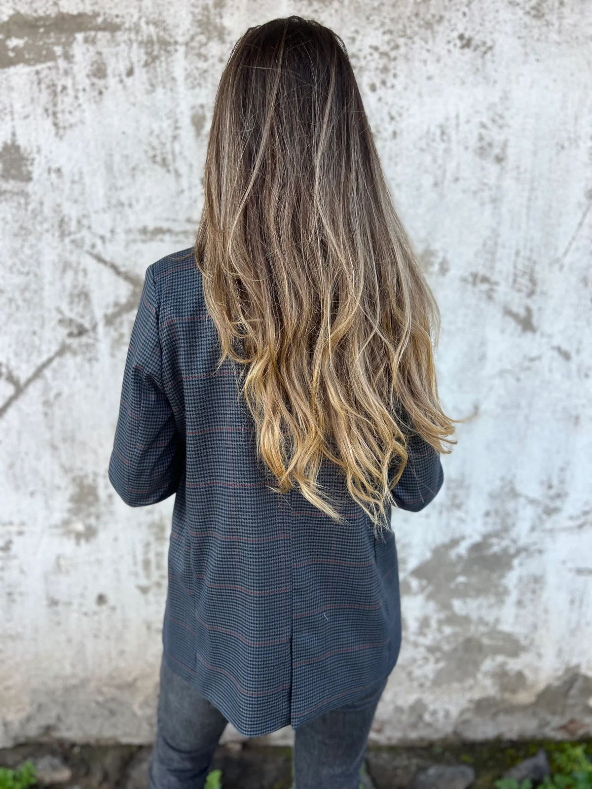 Blazer mit Hahnentrittmuster und einem Knopf und Tasche