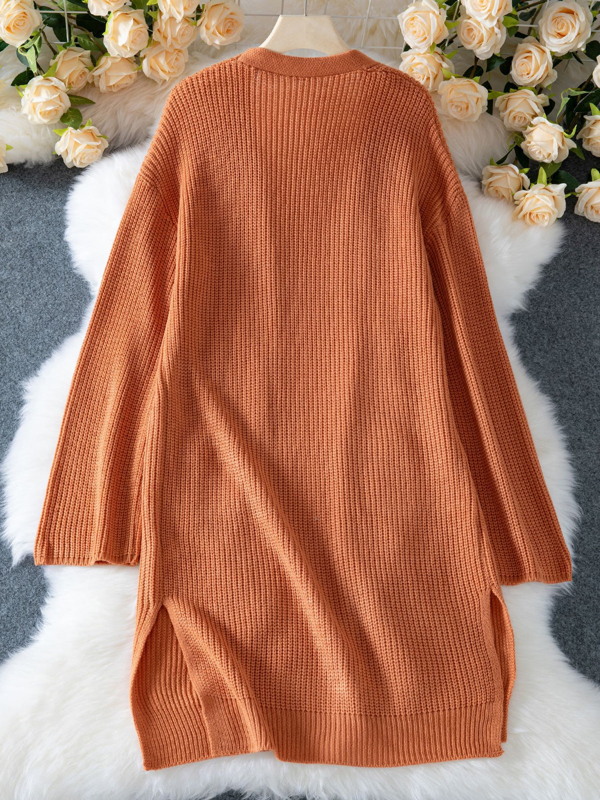 Orange loose knitted cardigan long coat