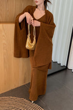 Knitted shawl coat and suspender dress two-piece suit