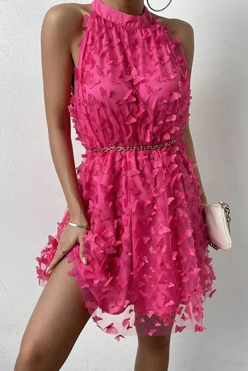 Mini-robe dos nu en maille avec appliques florales