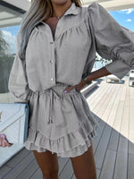 Striped mid-length sleeve shirt and shorts two-piece suit