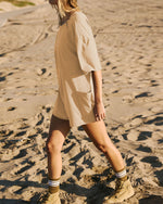 Mid-sleeve solid color Backless loose Romper