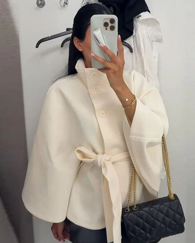 Highland Moor Einreihiger Wollmantel mit Stehkragen und Gürtel