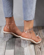 Clear Strap Mid-High Heel Sandals