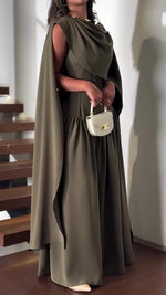 Round Neck Buckle Patchwork Shawl Elegant Temperament Dress